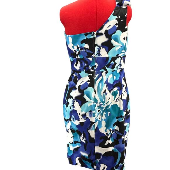 Bisou Bisou Blue Black Floral One Shoulder Wrap Dress Women 16 - Picture 4 of 10